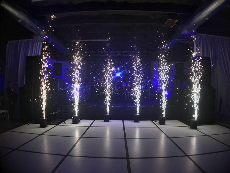 Stage effects cold spark machine display with sparkling fountains.