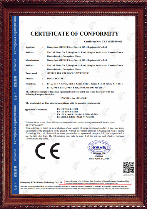 Smoke machine EMC certificate